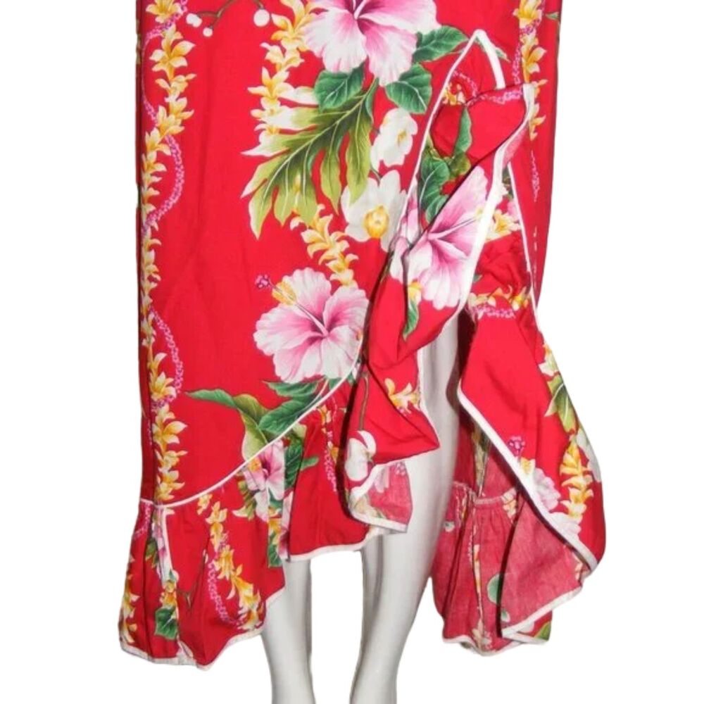ROYAL CREATIONS Maxi Dress, S, Red, Floral, Ruffled Asymmetrical Hem, Sleeveless - Picture 2 of 10